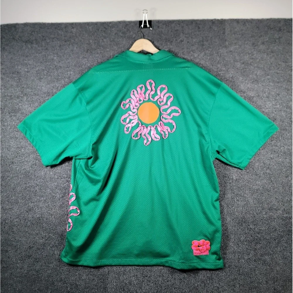 Nike Uphoria Button-Up Mesh Short Sleeve Top Jersey Shirt Mens Large Green Art